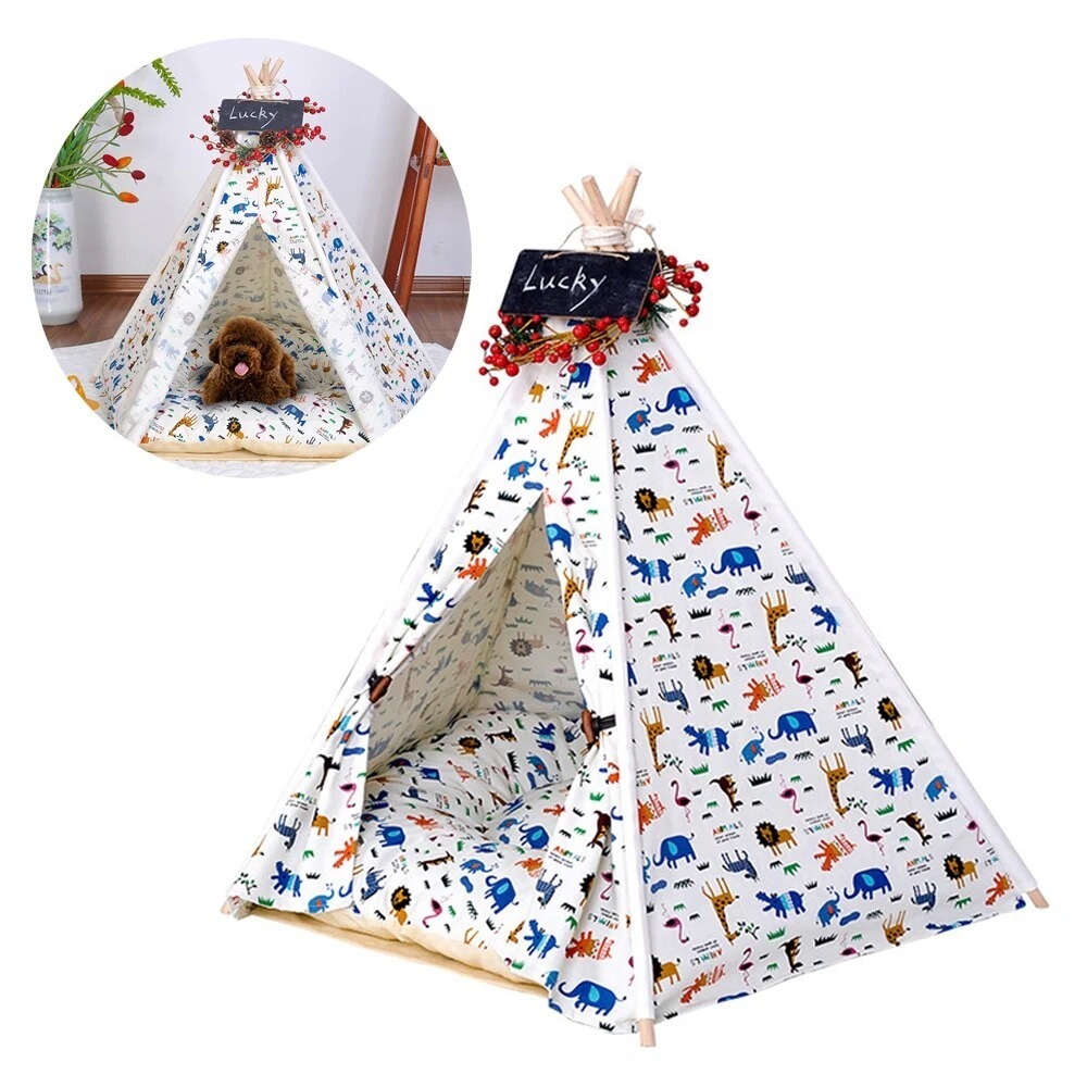 ペットテント 犬小屋 犬猫兼用 四季兼用 取り外し キャンバス クッション 室内室外 丈夫 Sのサイズ