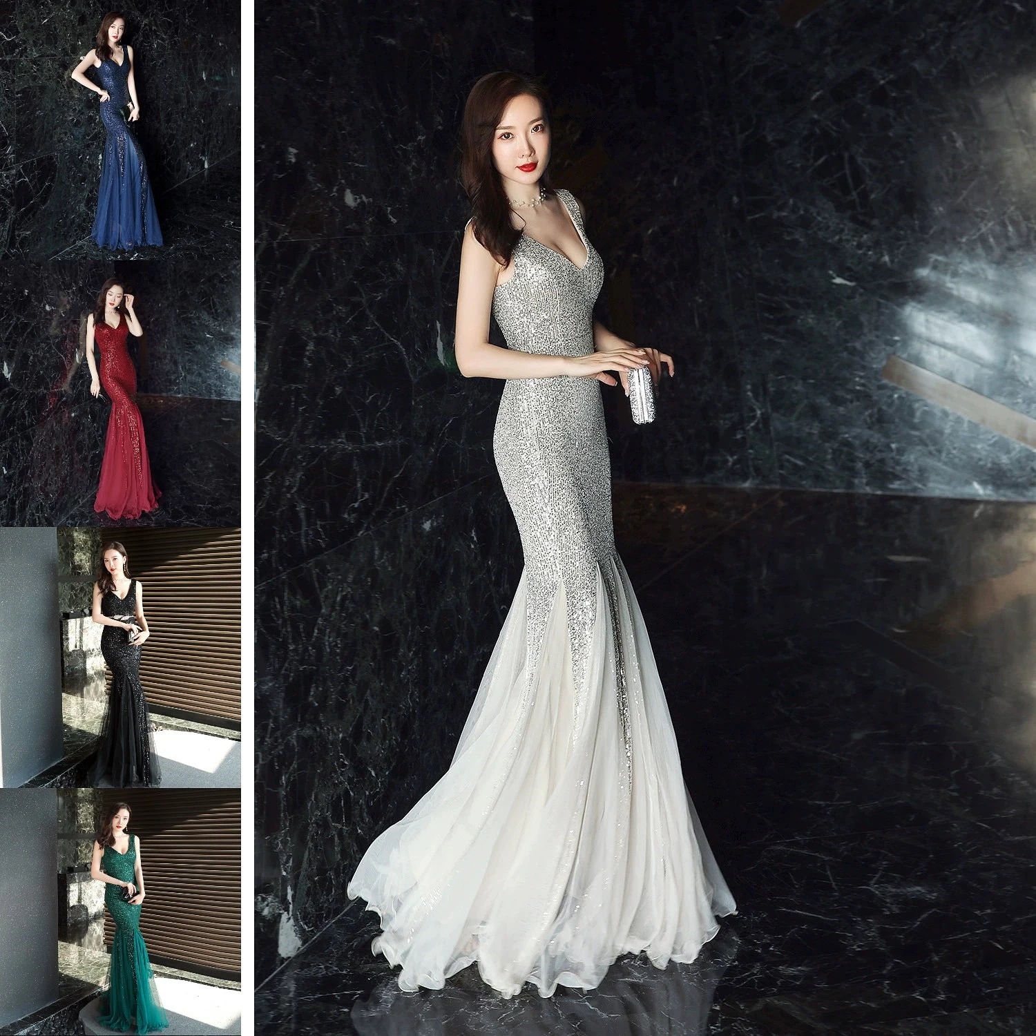 韓国ファッションワンピース レディース イブニングドレス マーメイドドレス 亮の写真 セクシードレス 卒業式 結婚式 二次会 花嫁 披露宴 演奏会 発表会 卒業会