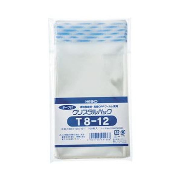 （まとめ）HEIKO クリスタルパックT（テープ付）T-8-12 0.0380120+40mm #6740500 1パック（100枚）50セット