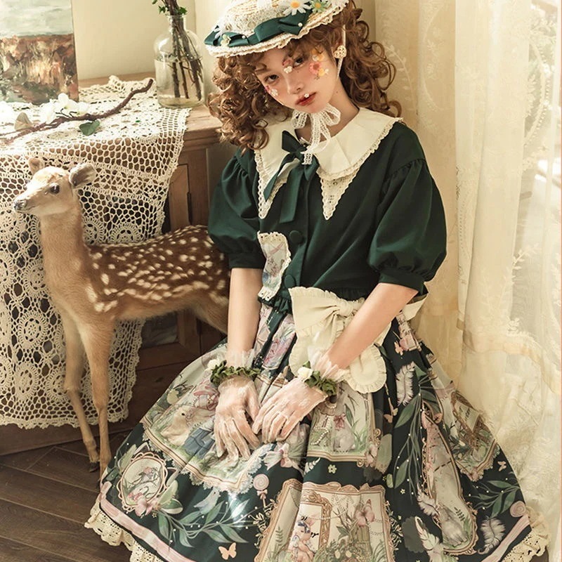 【フルコース】イースターロリータジャケットロリータSKハーフスカートcla系エレガントプリントセット