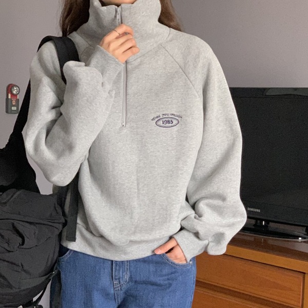 韓国ファッション ルーズフィット1983 ウール起毛 アノラック マンツーマンTシャツ