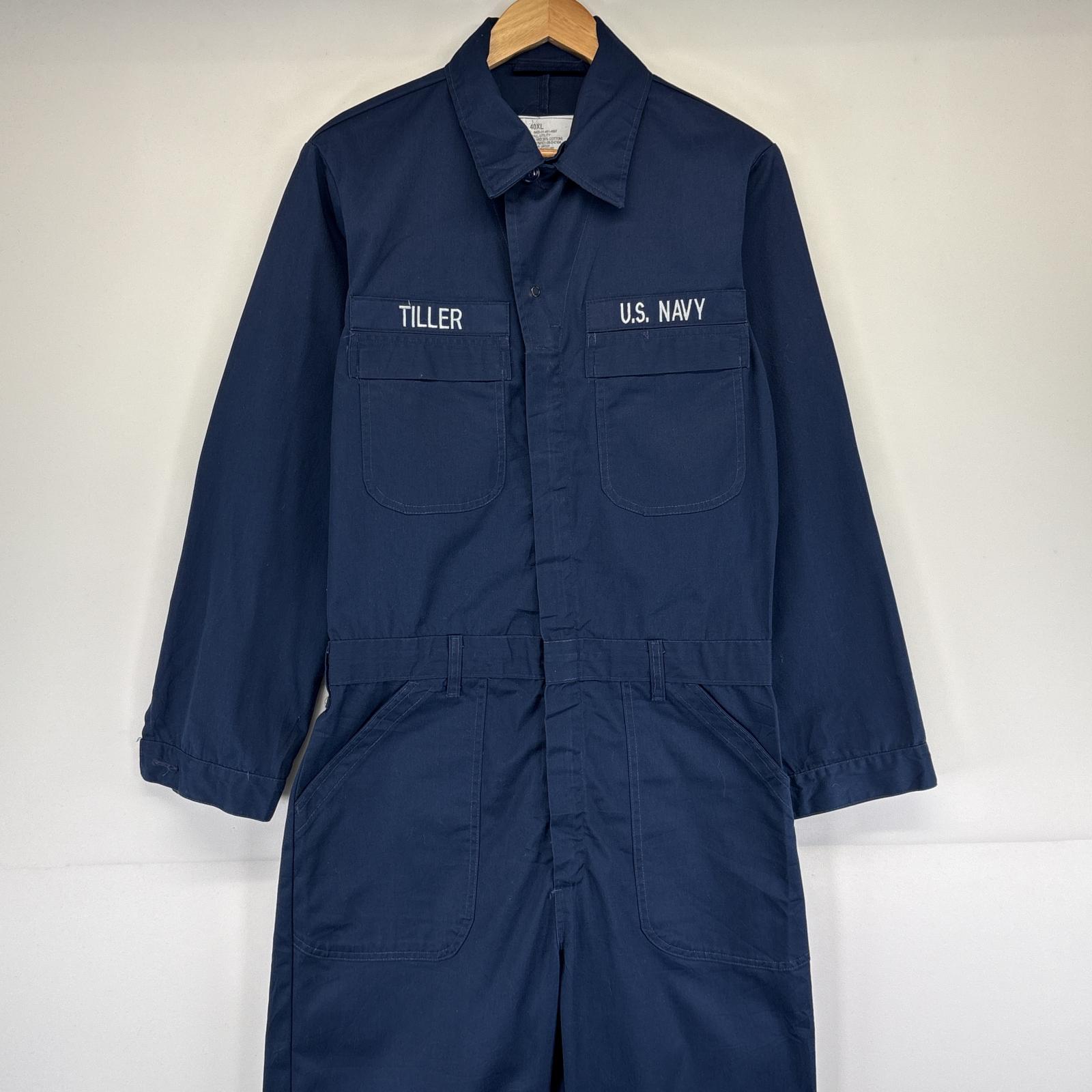 古着 ミリタリー 長袖つなぎ 米軍実物 オールインワン ジャンプスーツ ワーク 作業着 ワッペン NAVY 2008年 40XL ネイビー メンズ