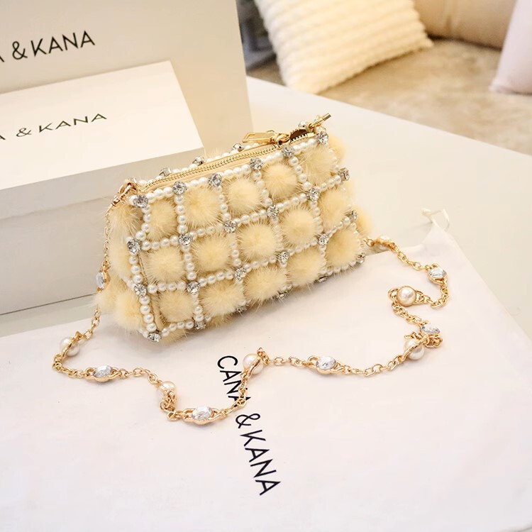 バッグ レディース ラインストーン エコファー ウェディングパーティー もこもこ ふわふわ ジッパー キラキラ ビジュー パール イブニングバッグ ハンドバッグ ショルダーバッグ 大人可愛い