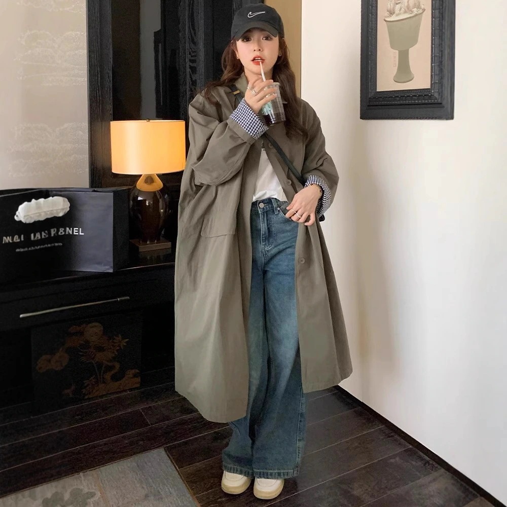 レトロな香港風工装トレンチコート女性春春日系小柄なデザイン感がゆるい中長タイプの英倫コートメガ割ワンピースパンツトートバッグ