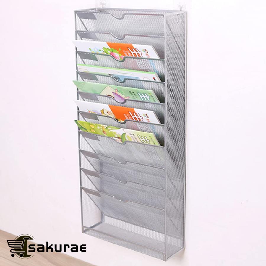[新品/初回販売促進]書類収納 壁掛けラック 収納ラック 金属 10段 ウォールポケット マガジンラック 整理用品 壁掛け収納ケース 吊り下げ収納 日常 雑貨入れ 絵本 小物入れ 取付簡単