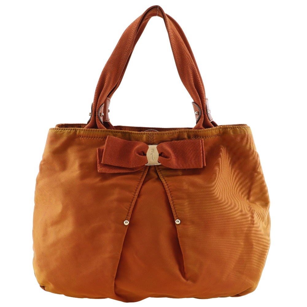 Salvatore Ferragamo サルヴァトーレフェラガモ ミスヴァラ ヴァラリボン AB-21B672 トートバッグ ナイロン オレンジ レディース 中古品