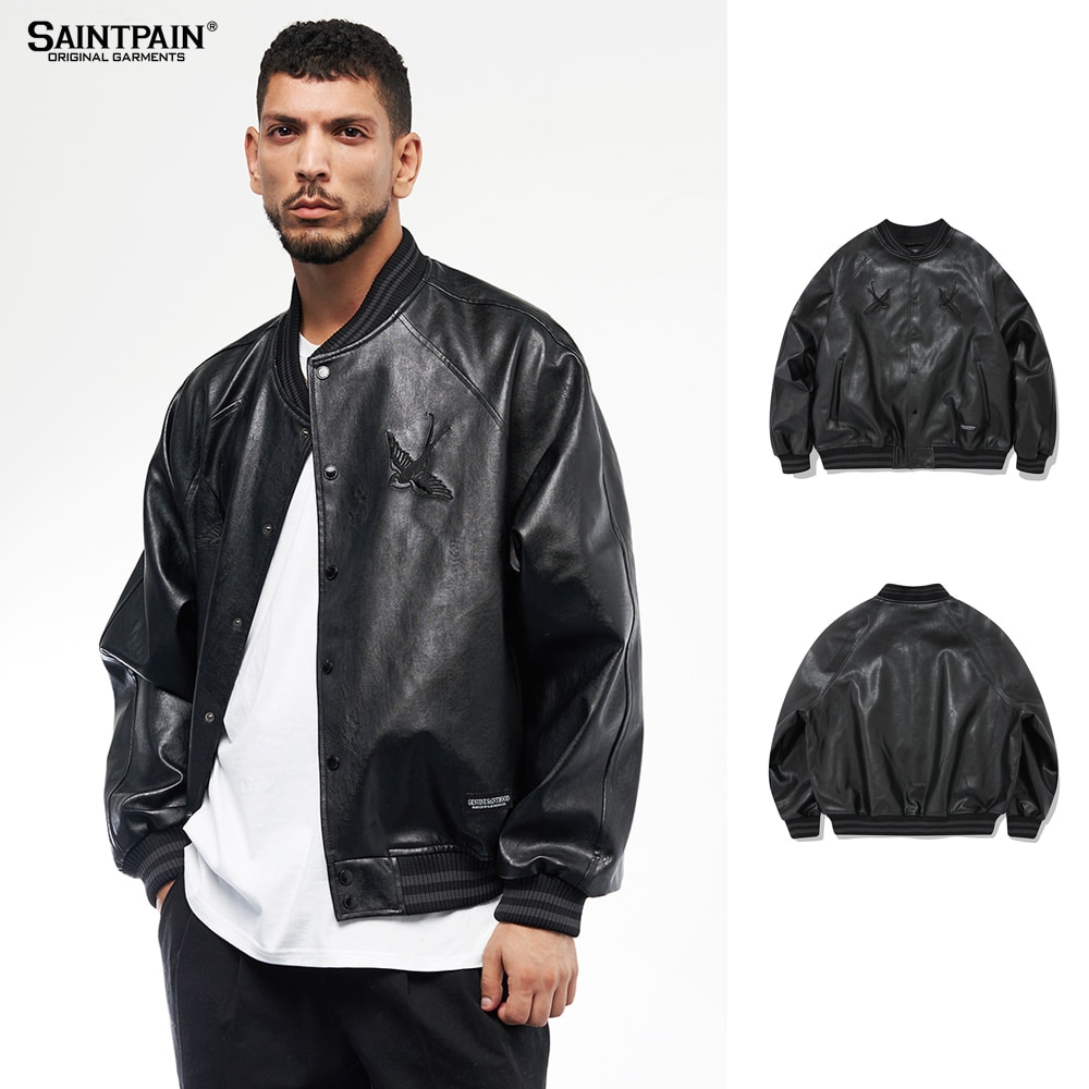 SP VEGAN LEATHER STADIUM JACKET-BLACK 13,651円