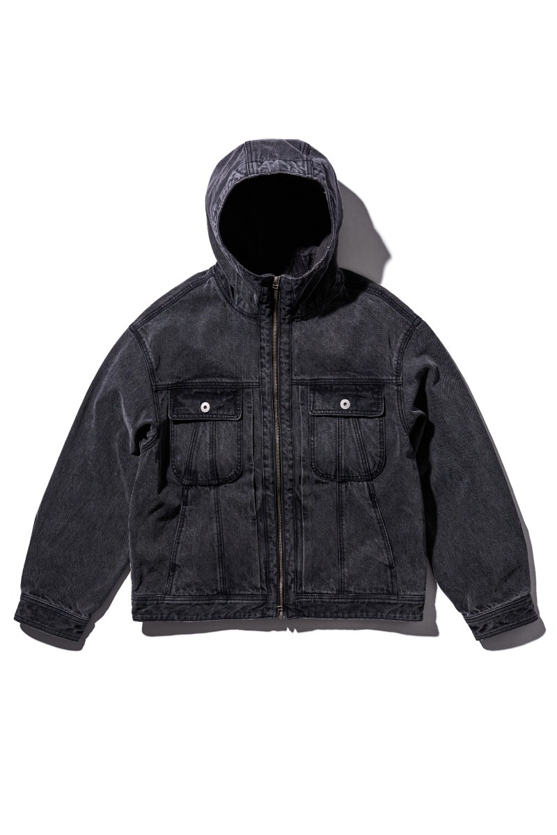【AECA WHITE】 DENIM HOODED TRUCKER JACKET : GREY