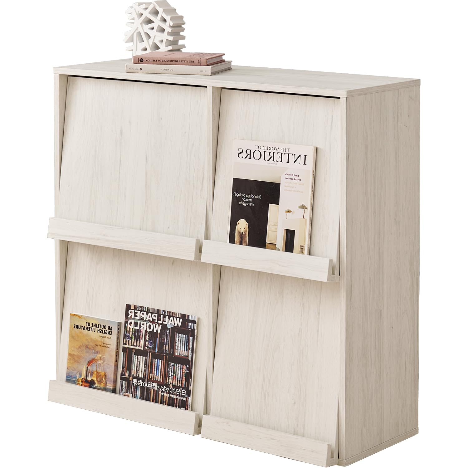 萩原 収納 ブックラック ディスプレイ ラック 本棚 大容量 推し活 【 隠くす＆飾ざる 】 フラップ棚 付き 連結可能 重ね置き 幅 85 奥行 30 高さ85 ホワイト RCC-1716WS