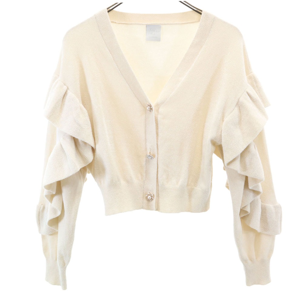 アルフォンス・ミュシャ コラボ 長袖 フリル カーディガン F ベージュ x Mucha PWNT232048 レディース 古着