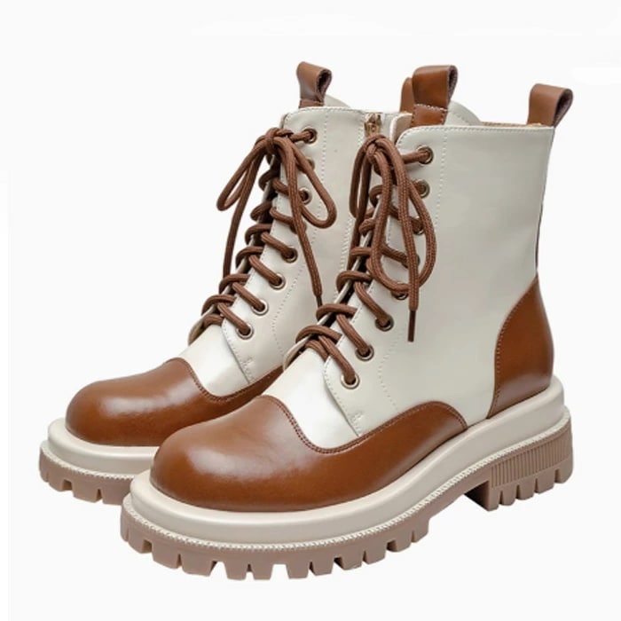 ブーツ レディース 本革 レースアップブーツ コンビカラー バイカラー サイドジッパー ブラック ブラウン おしゃれ 人気 ブーツ スタイルアップ