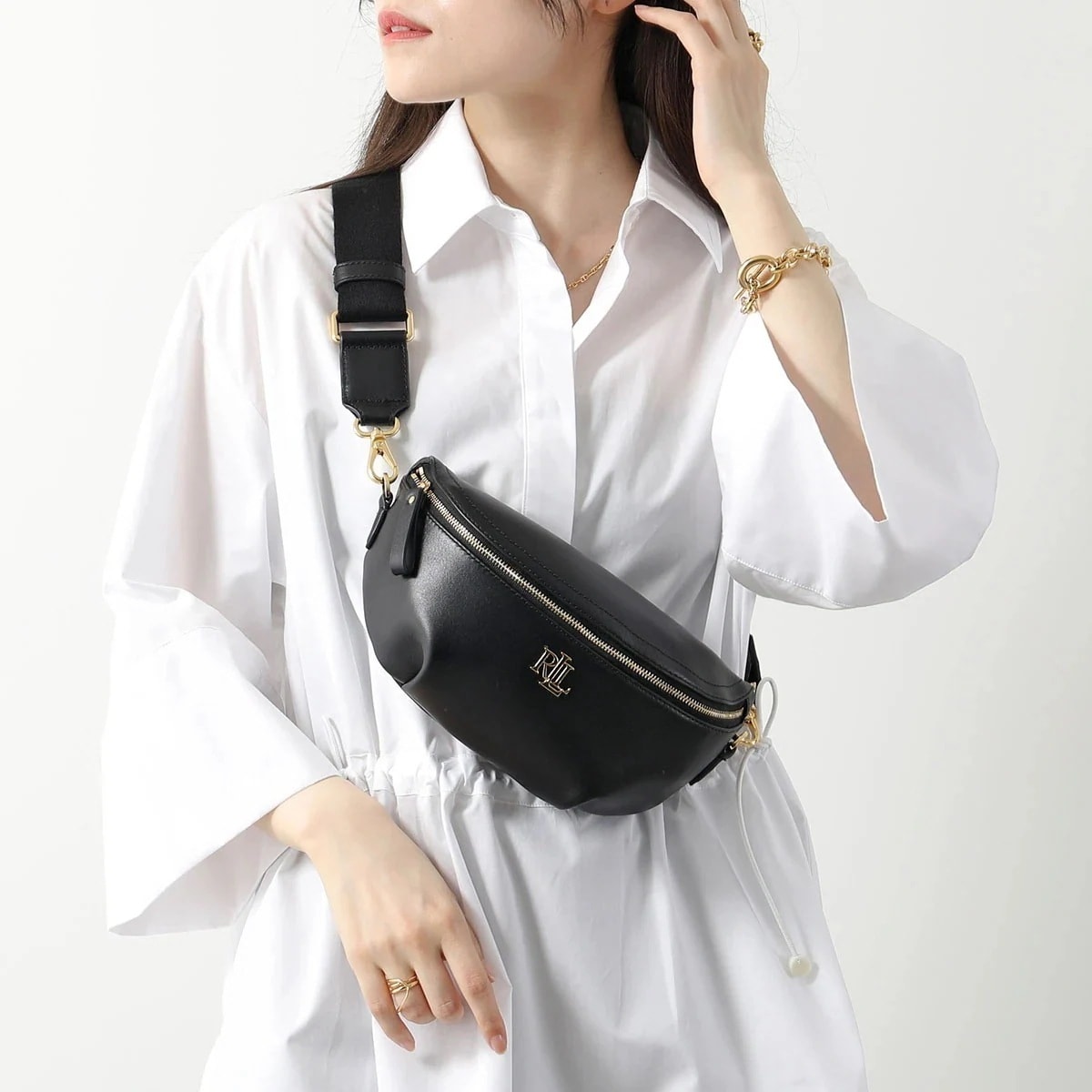 Lauren Ralph Lauren ローレンラルフローレン ボディバック MARCY BLT BG BBG 431934832 レディース ベルトバッグ メタルロゴ レザー 鞄 003/BLACK