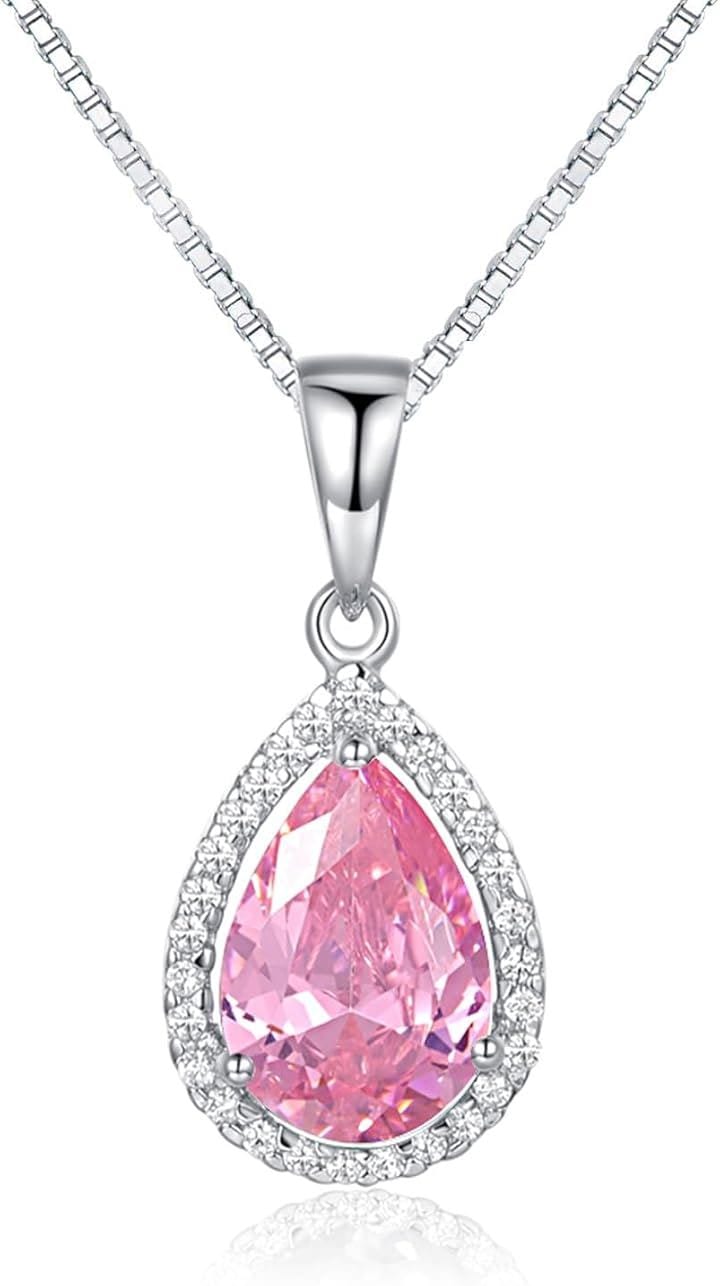女性 ネックレス ペンダント 水滴がたれるスタイル 誕生石 シルバー 925 40+5cm チェーン レディース 誕生日( 10月 誕生石 ピンクトルマリン)