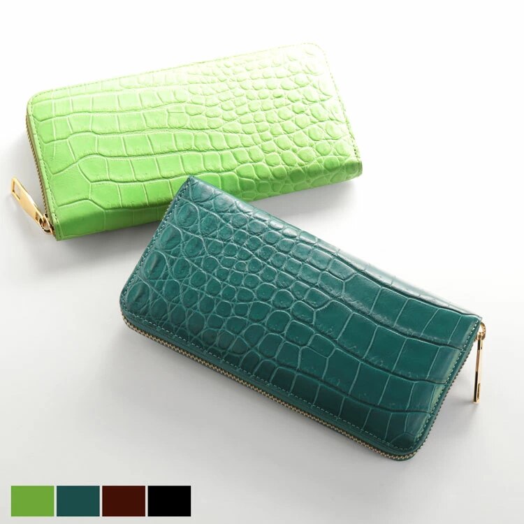 スモールクロコダイル長財布ラウンドファスナー一枚革