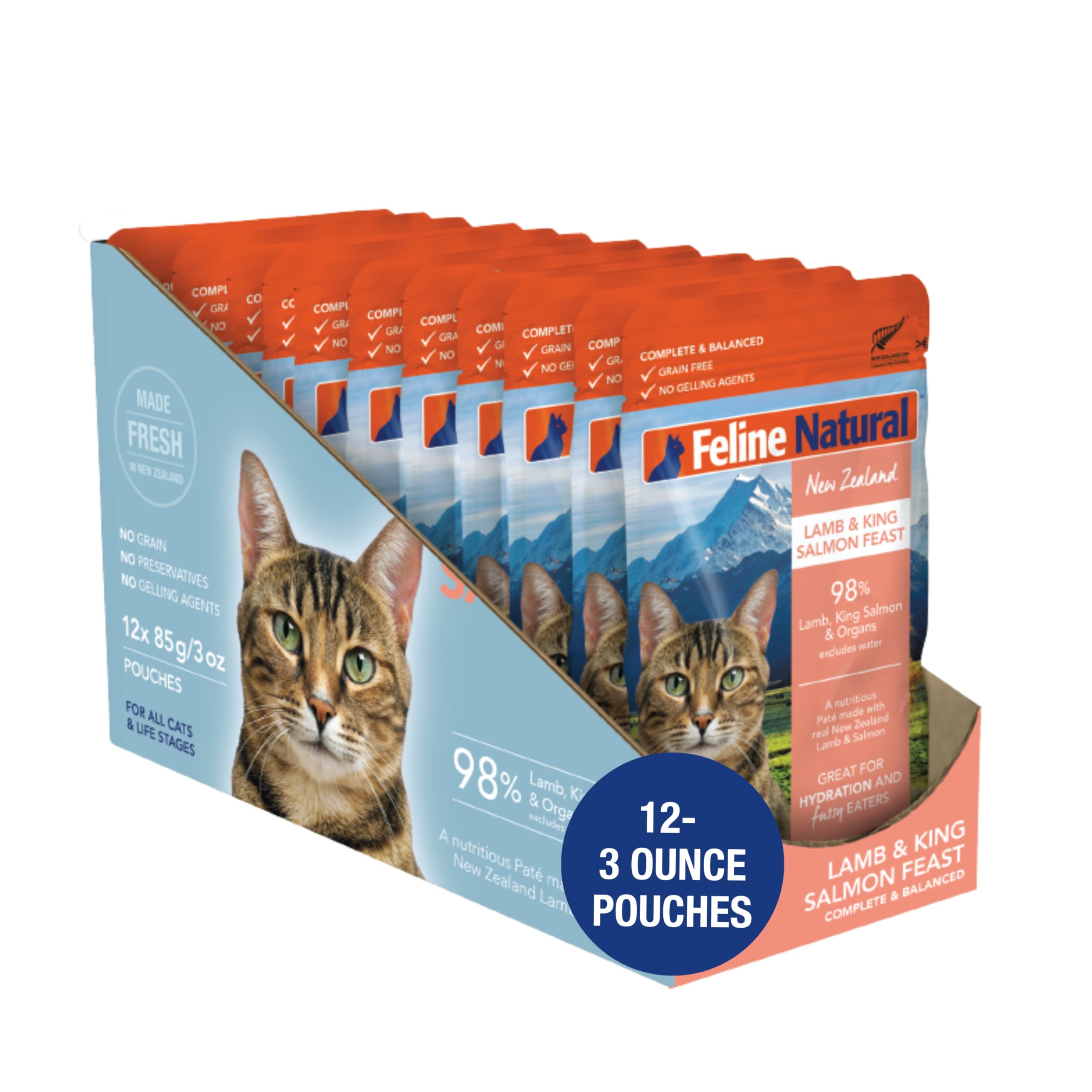Feline Natural(フィーラインナチュラル) プレミアムパウチ キャットフード ラム＆キングサーモン 85g 【12袋セット】