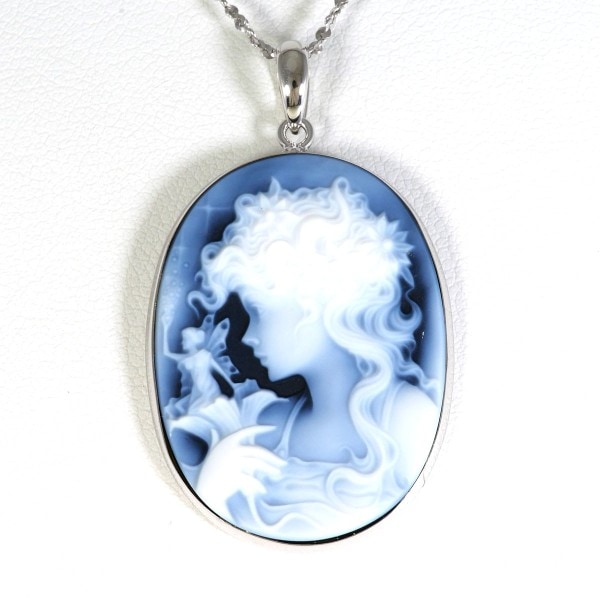 K18 18金 WG ホワイトゴールド ネックレス ストーンカメオ 約40cm ジュエリー 中古