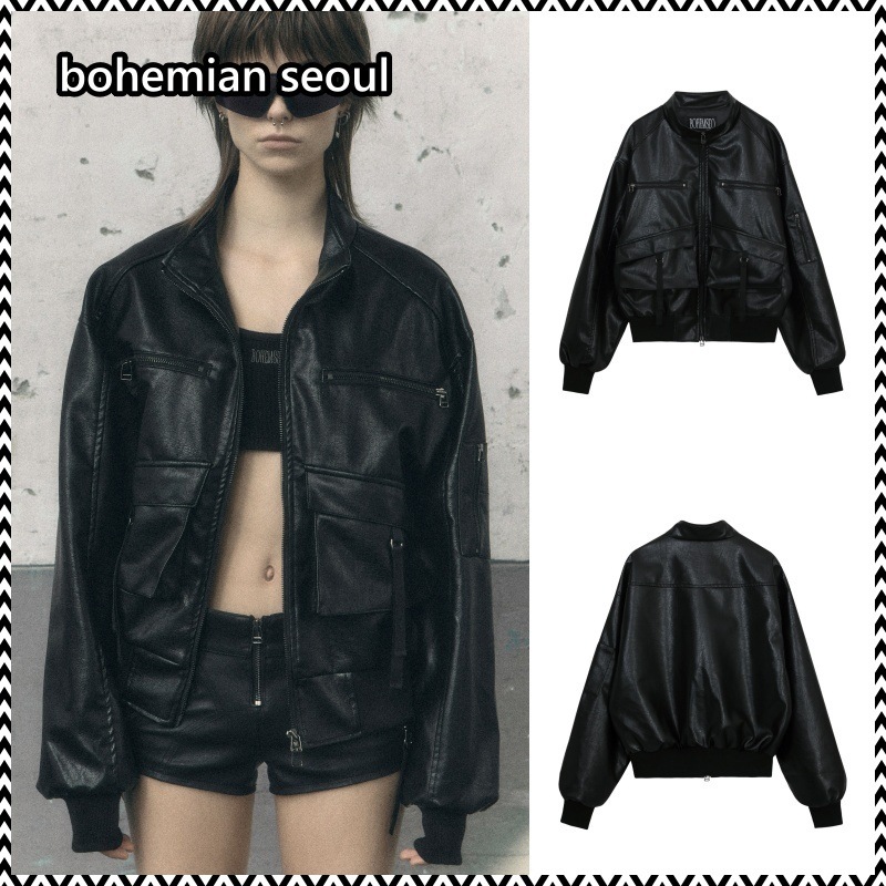 bohemian seoul 24SS HIGH NECK POCKET LEATHER JUMPER
