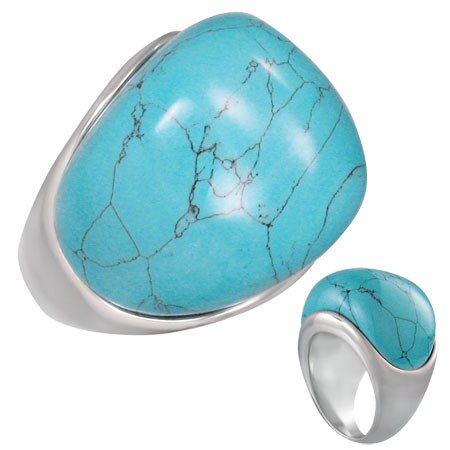 ドームターコイズリング（RBR091）指輪 21号 トルコ石 天然石 12月 誕生石 アジアン エスニック サージカルステンレス316L 男性 女性 プレゼント 中指 親指 r0435xxxxxxxx