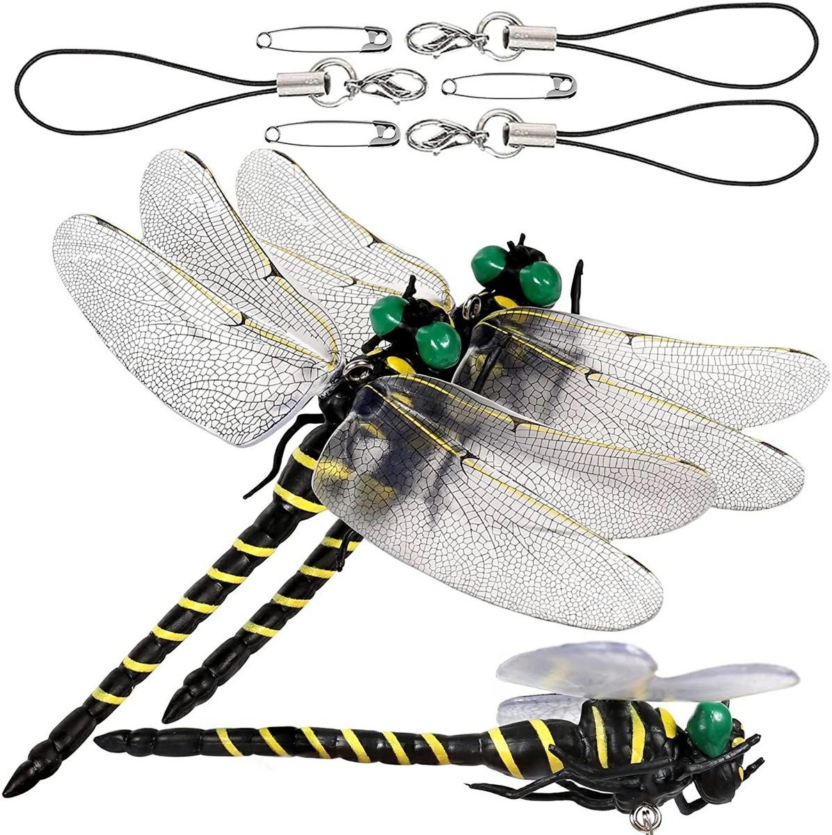 韓国ファッション 虫対策とんぼ (3匹 12cm級) 虫対策グッズ ストラップ 安全ピン 虫対策 庭 動物 昆虫 おもちゃ 模型 釣り用品 つり スズメバチ 蜂対策グッズ とんぼ キーホルダー
