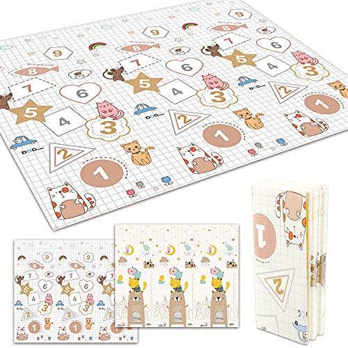 ベビーマット 198x178x極厚2cm【日本メーカー製安全検査済 保育士監修】fungoo ベビープレイマット 赤ちゃん 折りたたみ 防音 防水 安全素材 遊べる 両面使用可 滑り止め (パターン