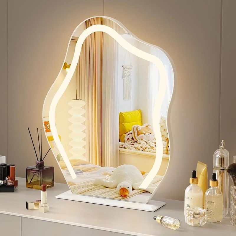 FENCHILIN 女優ミラー ハリウッドミラー 鏡 ライト付き 卓上 壁掛け 両用 ウェーブミラー 卓上ミラー 壁掛けミラー 化粧鏡 led ミラー 女優鏡 三色照明モード 無段階調光 10倍拡大鏡