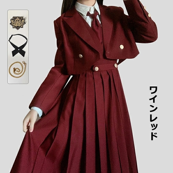 卒業式 スーツ 女の子 入学式 入園式 スーツ 6点セット(ジャケット ワンピース シャツ リボンタイ ワッペン チェーン) 女の子 成人式 キッズ かわいい おしゃれ 小学校 中学校 高校生 フォー