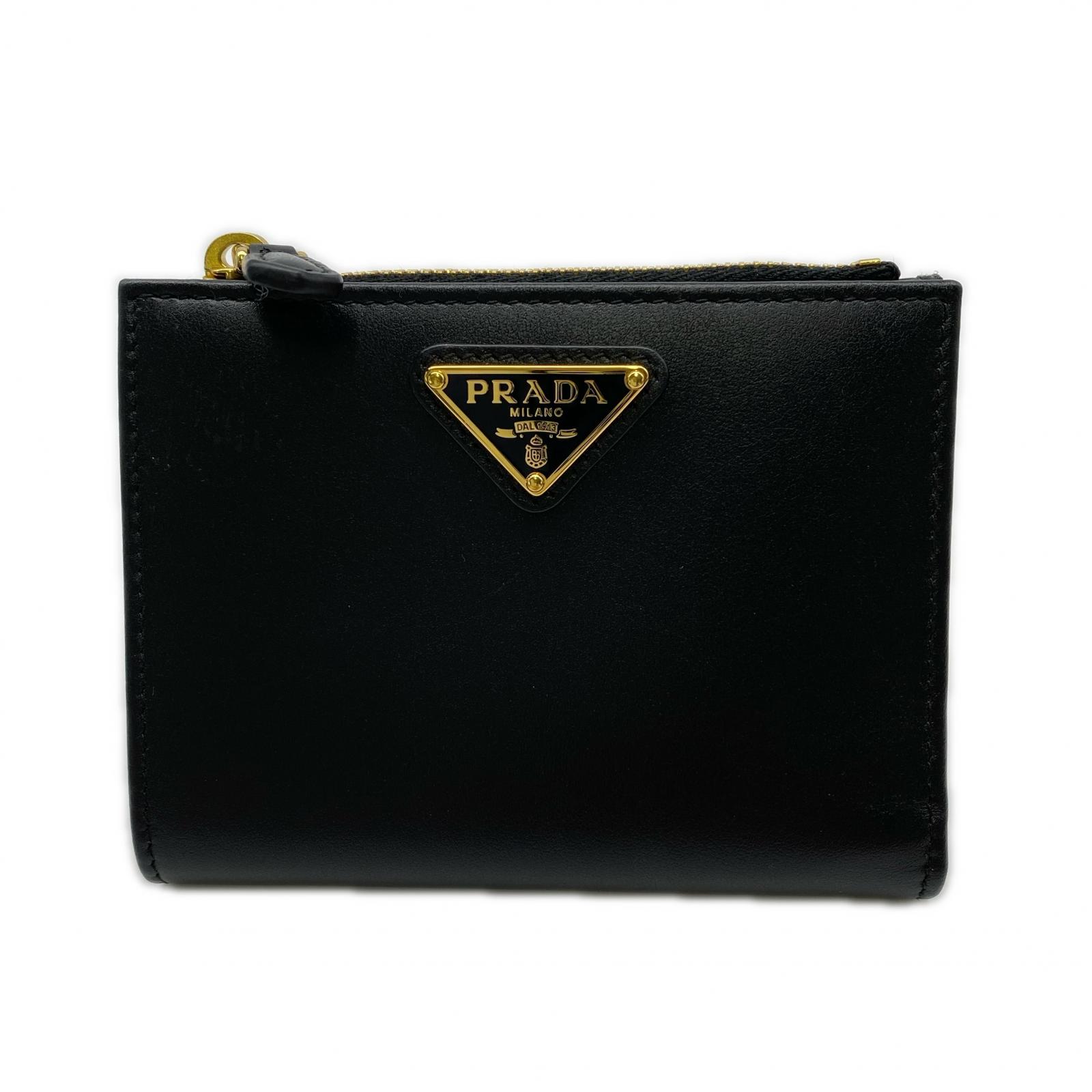 3日以内返品可 極美品 二つ折り財布 シティカーフ トライアングル 財布 ネロ 1ML050 ブラック カーフレザー レディース