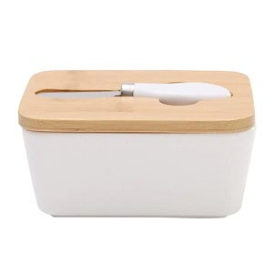 バター皿セラミックバター容器キーパー木製蓋と鋼ナイフ. をきれいにする 選択する利用可能
