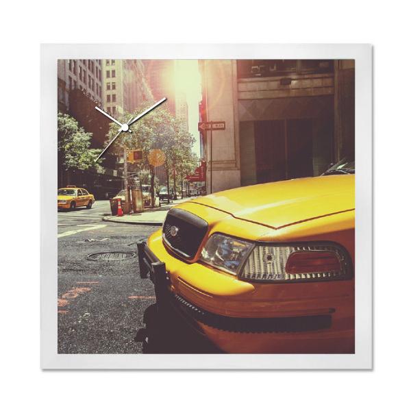 壁掛け時計 おしゃれ アートパネル イエローキャブ ウォールクロック 写真 フォト 風景 情景 夕景 ニューヨーク 都会 街並み