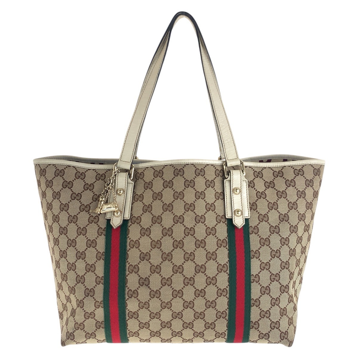 GUCCI GGキャンバス シェリーライン トートバッグ レザー レディース