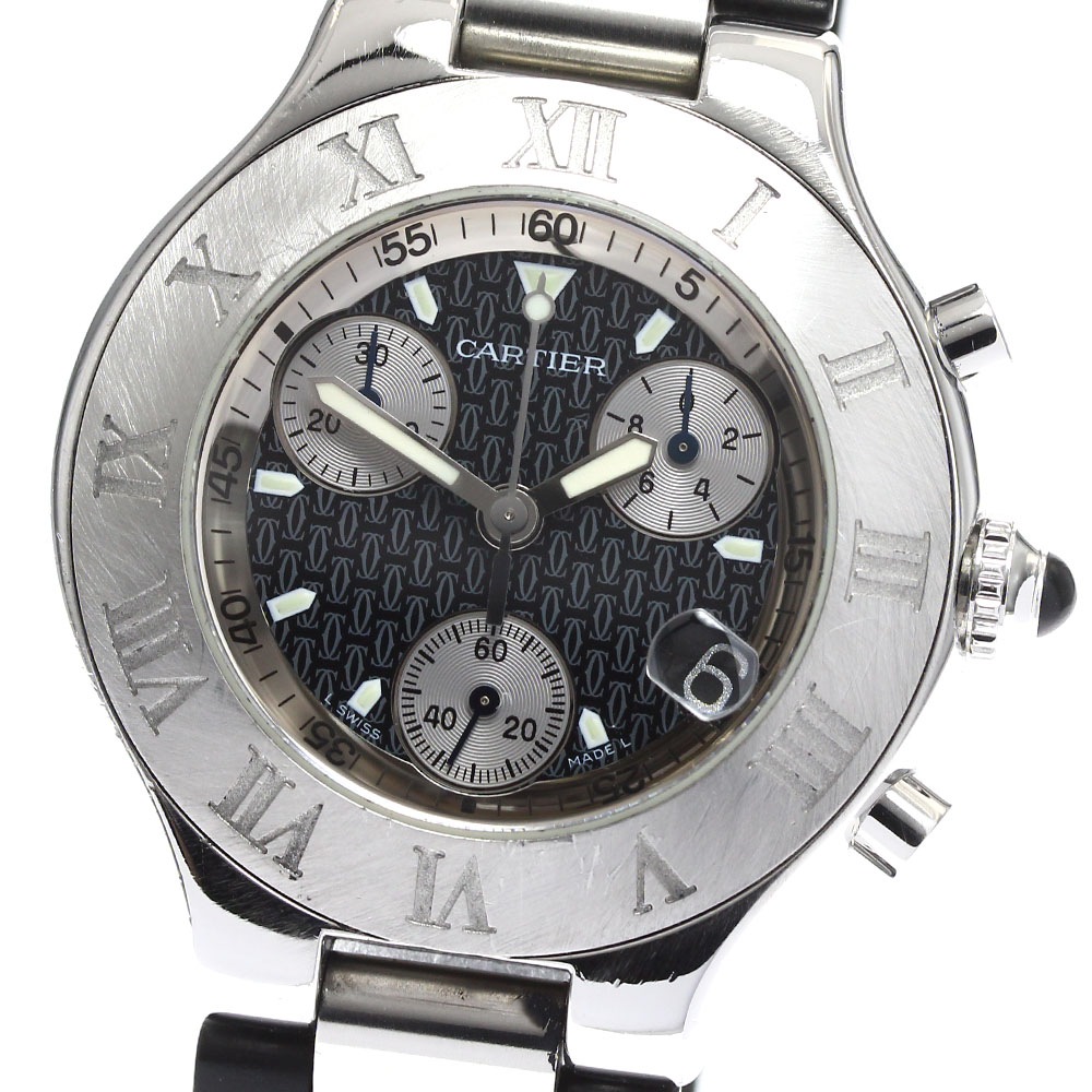 カルティエ CARTIER W10125U2 クロノスカフ デイト クォーツ メンズ _903172【中古】