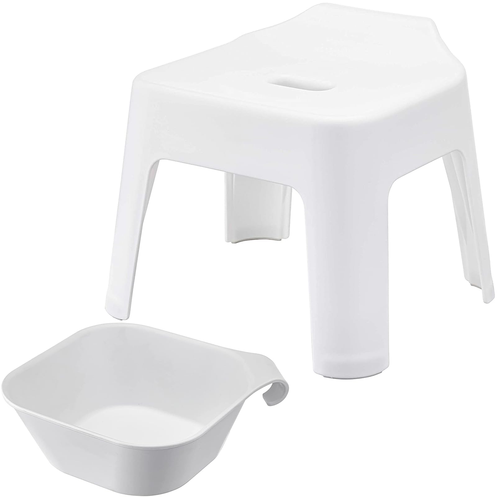山崎実業(Yamazaki) 引っ掛け風呂イス 座面高25cm マグネット＆引っ掛け湯おけ 【2点セット】 tower お風呂 バスルーム 浮かせる収納 ホワイト 5383 5378