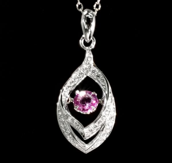 天然 ピンク サファイア クロスフォー ダンシングストーン ダイヤモンド ネックレス