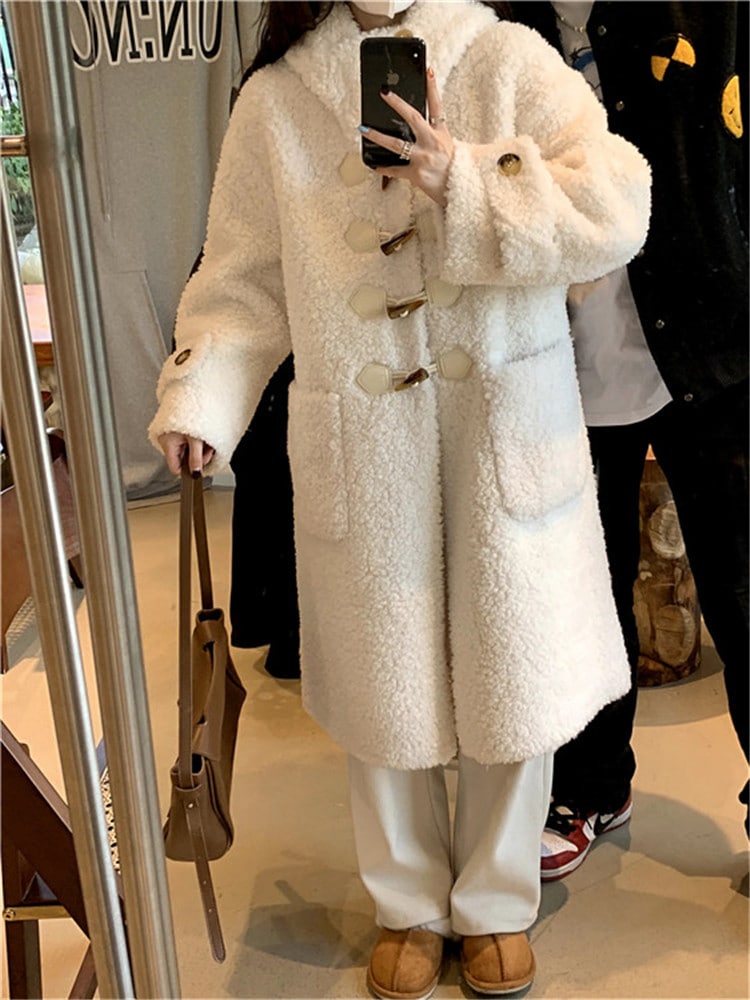 新品 ホーンバックル 穀物フリース 中長セクション 2022年冬 コート レディース