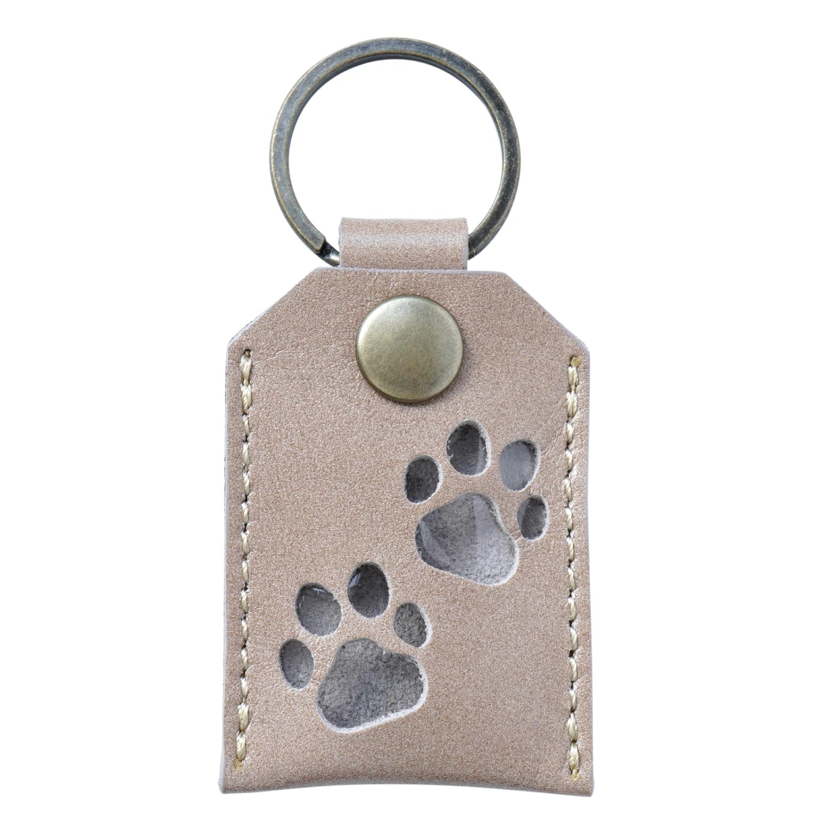 国産本革ペット遺毛ケース レザーキーホルダー 足あと 肉球 丸 (足あと, グレージュ)