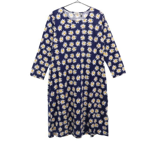 未使用 花柄 長袖 ワンピース S ネイビー レディース