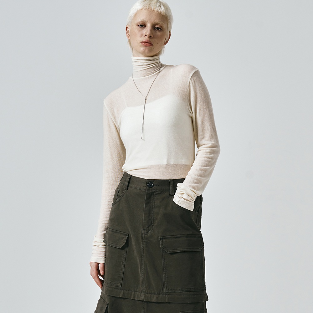 【NOIER】 WOOL SILKY ROLLNECK TSHIRT : IVORY