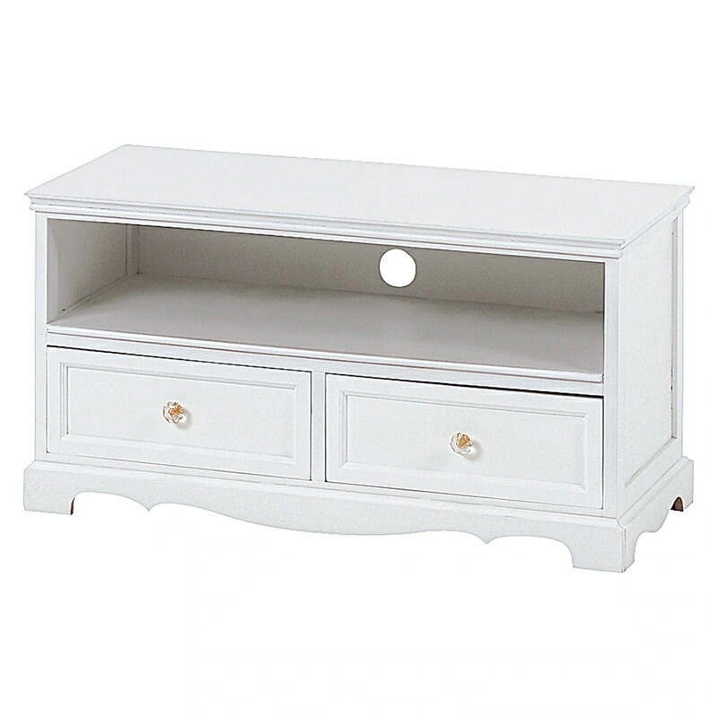 テレビ台（ホワイト）　MTV-6592WHキラキラとしたクリスタル調の取っ手がついた上品なテレビ台DVDなどの収納に使える引き出し付き