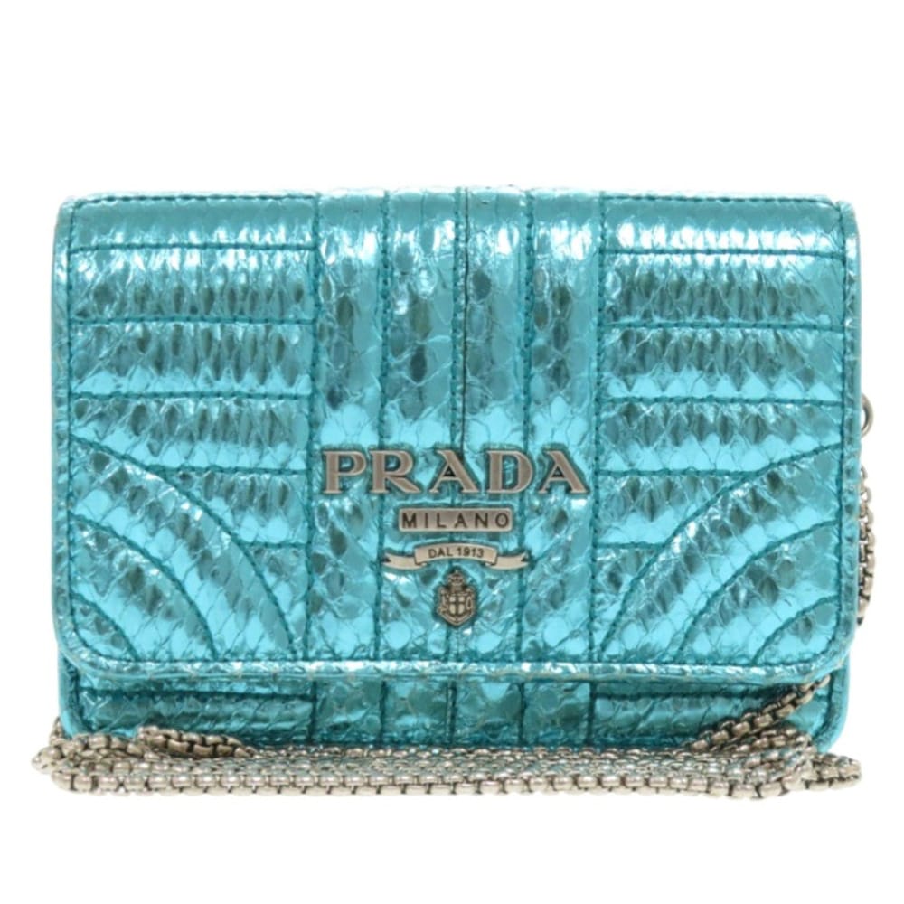 美品 ダイアグラム チェーンウォレット 1DH001 二つ折り財布 パイソン ブルー 1507【中古】 レディース