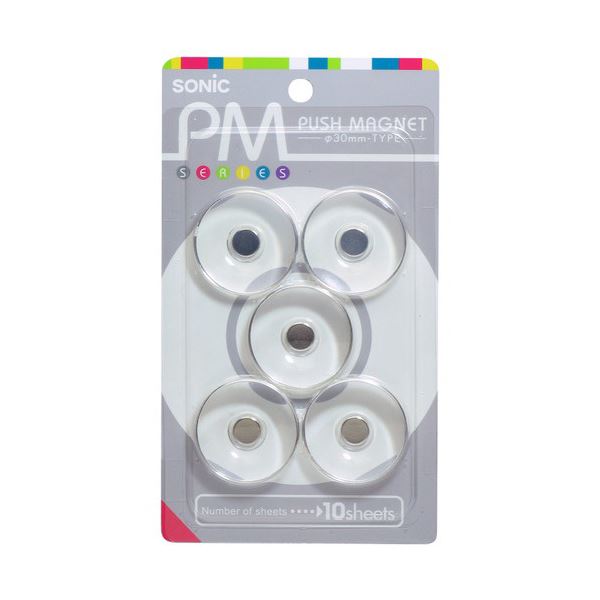 (まとめ) ソニック PM プッシュマグネット 直径30×高さ6.5mm 透明 MG-793-T 1箱(5個) (×30セット)