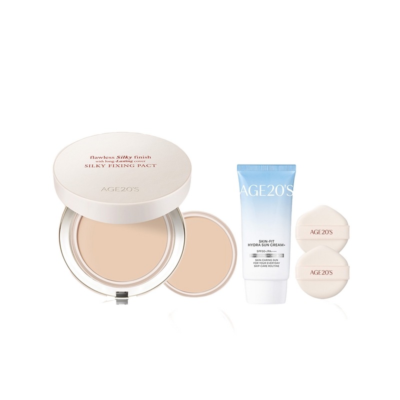 エイジツウェニスシルキーフィックスファクト14g本品+詰め替え+サンクリーム50ml 2種セット (SPF50+ PA++++)