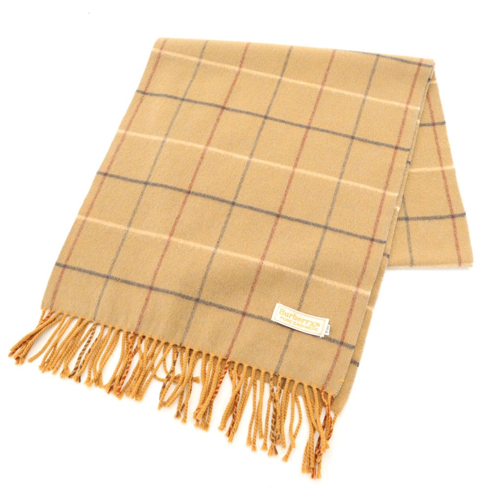 バーバリーズ カシミア チャック柄 マフラー ベージュ系 Burberrys フリンジ メンズ