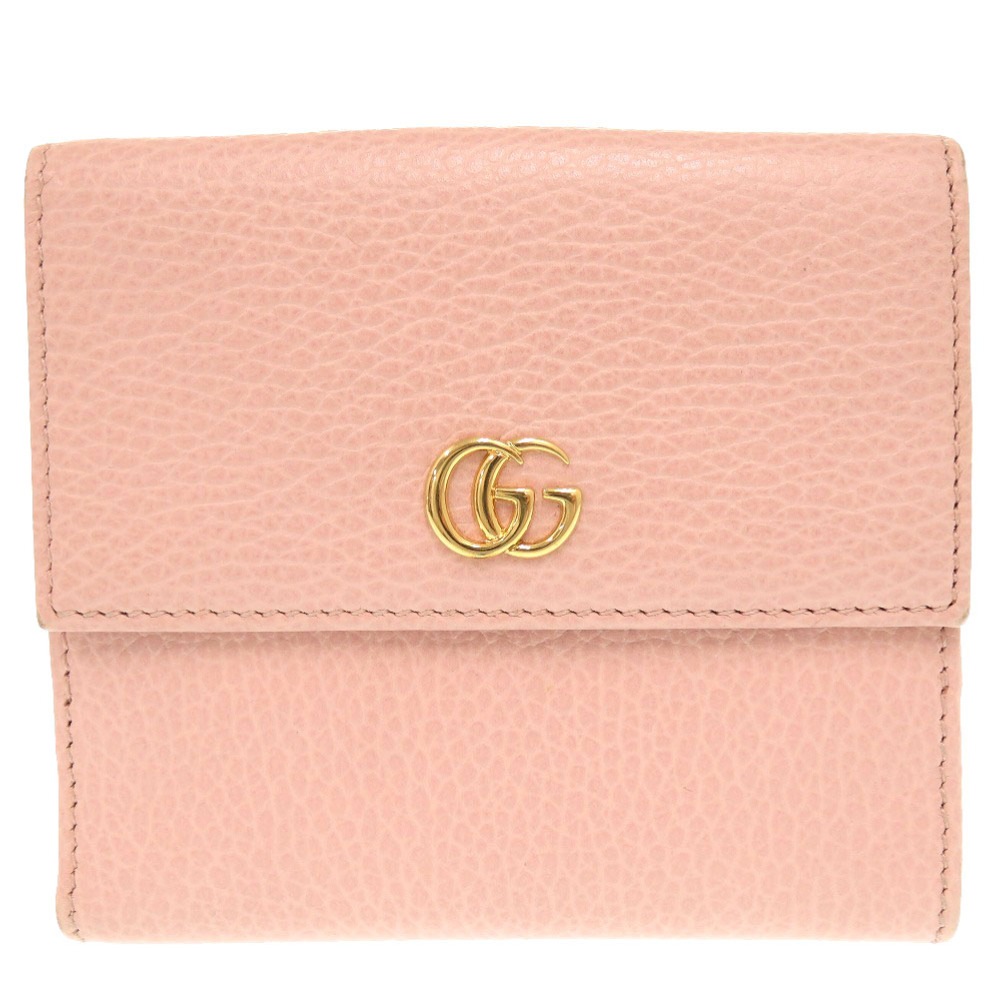 美品 GGマーモント 456122 二つ折り財布 レザー/レザー ピンク 0678【中古】 レディース