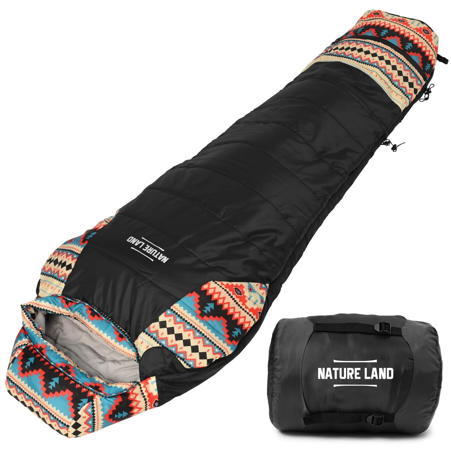 【キャンプインストラクター推薦】NATURE LAND 寝袋 シュラフ コンパクト 毛布生地仕様 オールシーズン キャンプ アウトドア (1000g, ブラック)