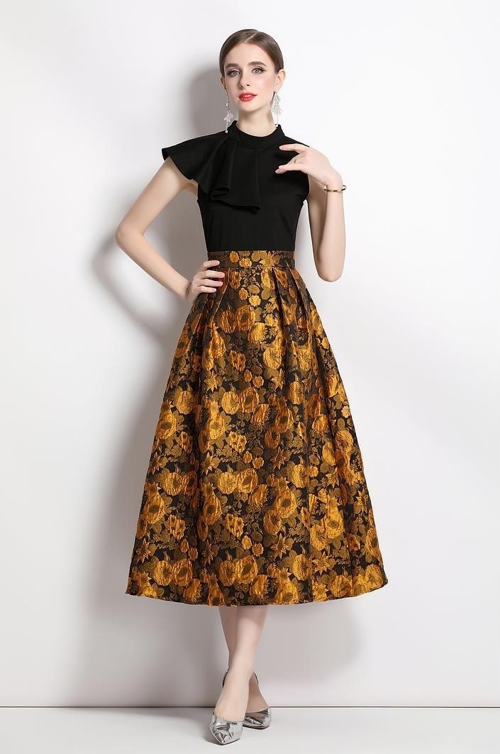 【LycoAn】レトロサンフラワードレス /ひまわり/向日葵/フリル/ノースリーブ/ワンピース