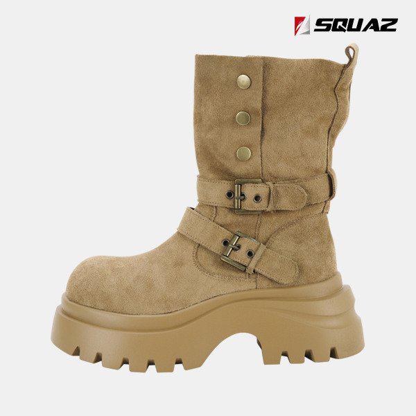 女性ストラップバックルブーツスエード厚底ミドルブーツ SSS727