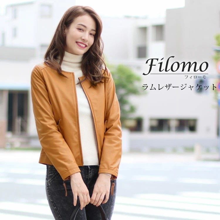 レザージャケット レディース ノーカラー ラム ナッパ 本革 ジャケット ブランド Filomo 軽量 女性 アウター 秋 冬 ライダース シンプル ライトアウター 春 キャメル プレゼント 母の日