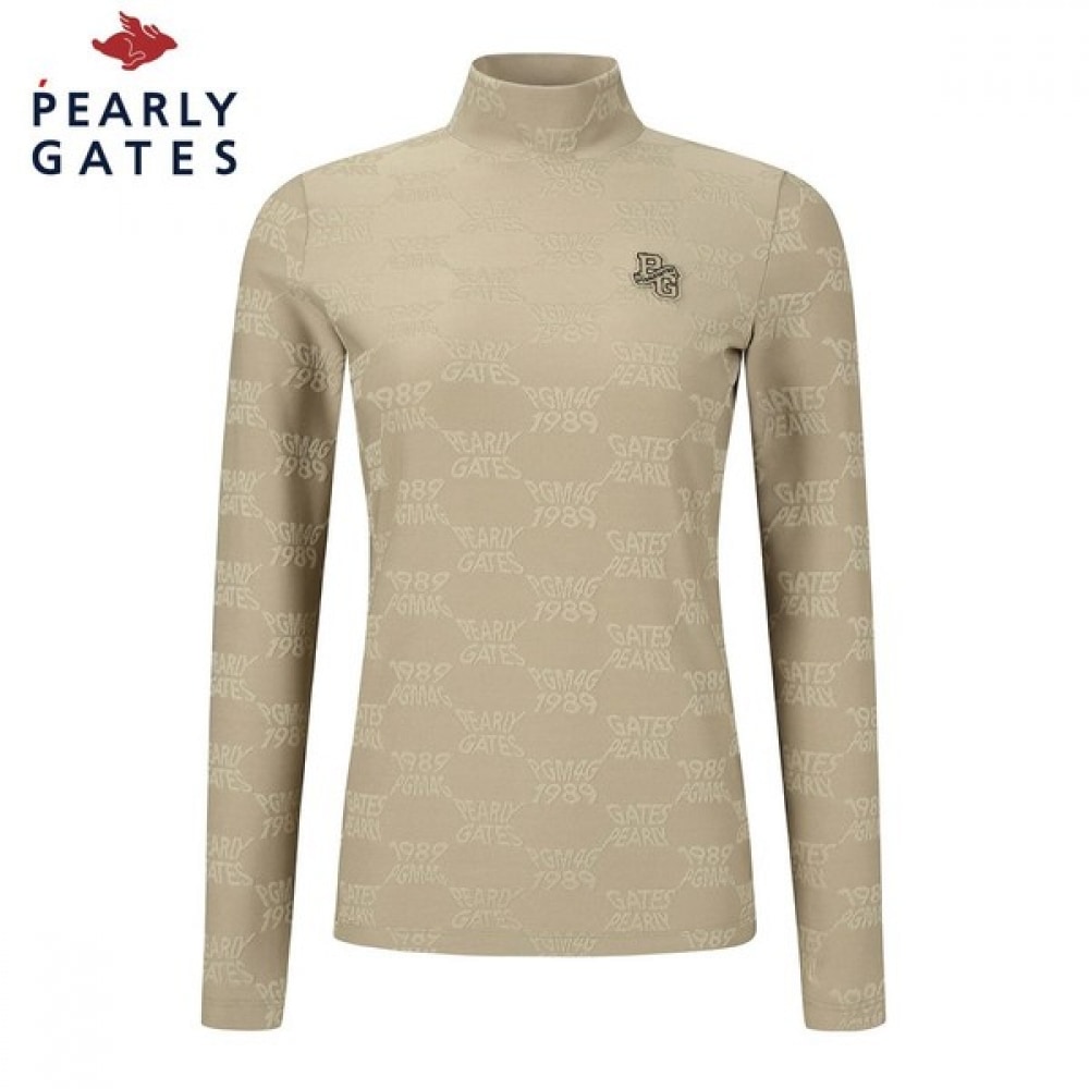 [パリゲイツ] レディースロゴ柄モックネック長袖Tシャツ