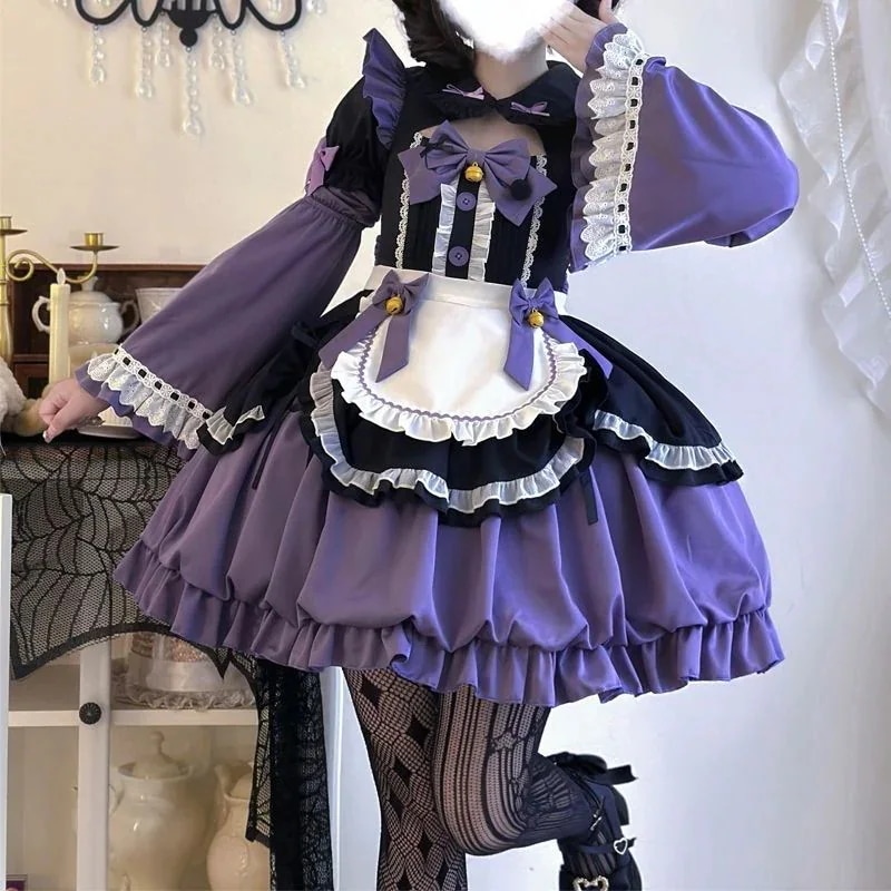 ロリータ コスプレ 2024新作 ロリータ ワンピース 着痩せ メイド服 OP 長袖 三点セット30%までに制限