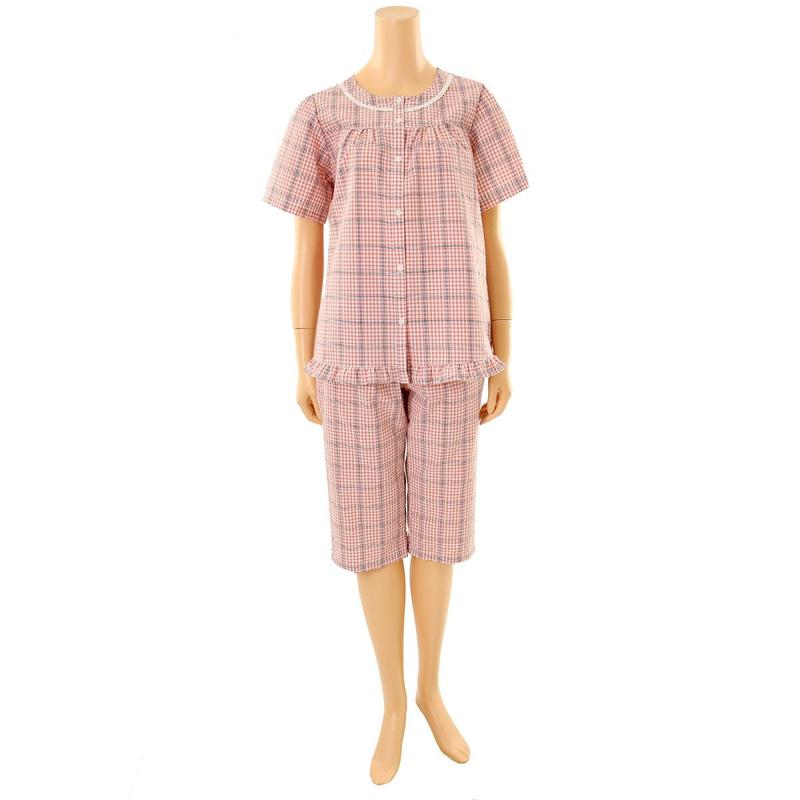綿100％楊柳チェック女性パジャマ (WPA7150W)